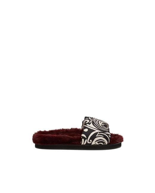 LaDoubleJ Schoenen ,Zwart ,Polyester Furry Slippers Met Levendige Prints in het Multicolor