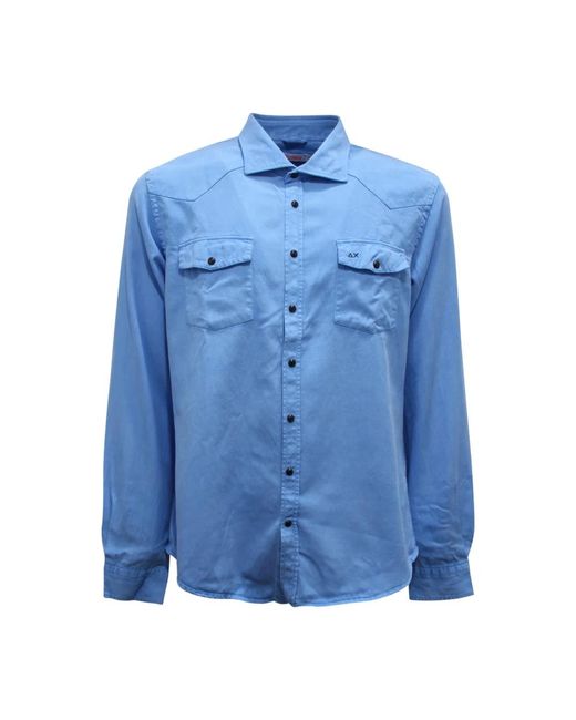 Sun 68 Blue Denim Shirts for men