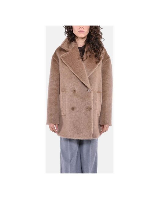 Max Mara Brown Kurzer alpakamantel mit doppelreihigem design