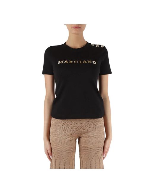 Camiseta algodón logo detalles metálicos Marciano de color Black