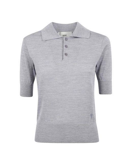AMI Gray Round-Neck Knitwear