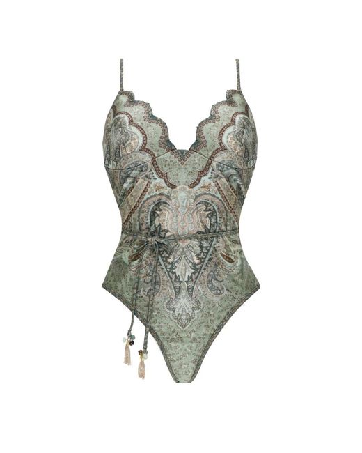 Zimmermann Badmode ,Veelkleurig ,Nylon Wanderlust Scallop Badpak Uit Één Stuk in het Green
