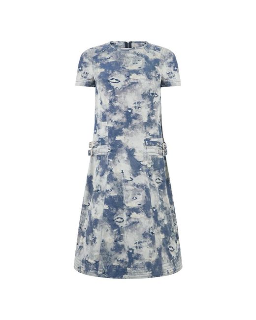 Moschino Fluid Dress Korte Mouwen Bloemendruk Blauw in het Blue
