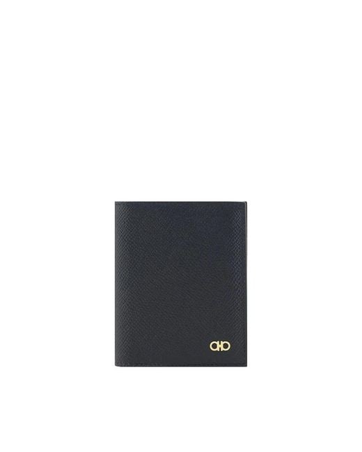Ferragamo Accessoires ,Zwart ,Leer Leren Kaarthouder Met Metalen Plaat in het Blue voor heren
