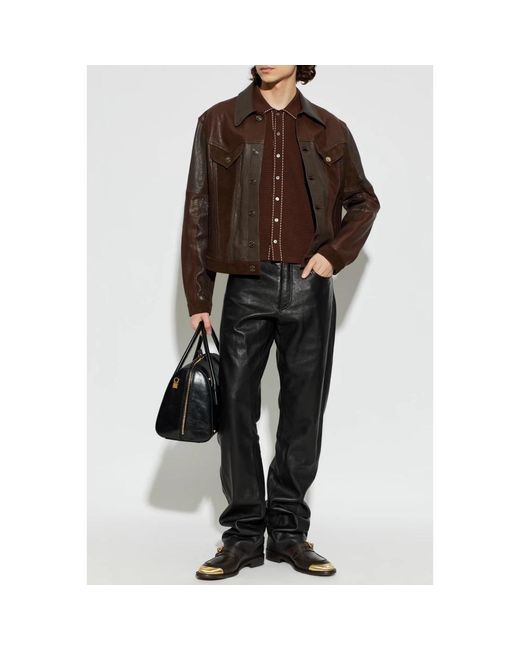 Leather Jackets Versace de hombre de color Brown