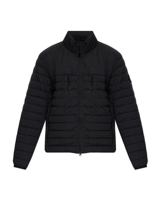 Stone Island Jassen ,Zwart ,Leer Pufferjas Met Een Opstaande Kraag in het Black voor heren