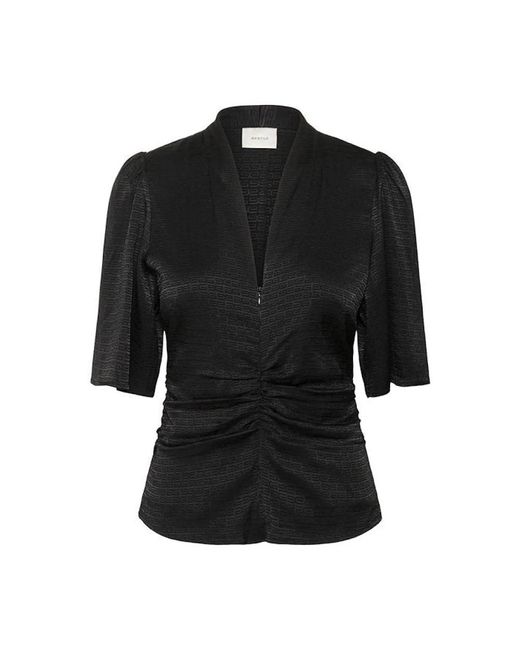 Gestuz Overhemden ,Zwart ,Satijn Zwarte Satijnen Blouse Met V-Hals in het Black