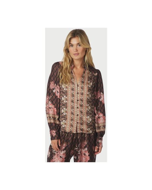 Neo Noir Overhemden ,Bruin ,Polyester Massima Botanical Border Blouse in het Brown