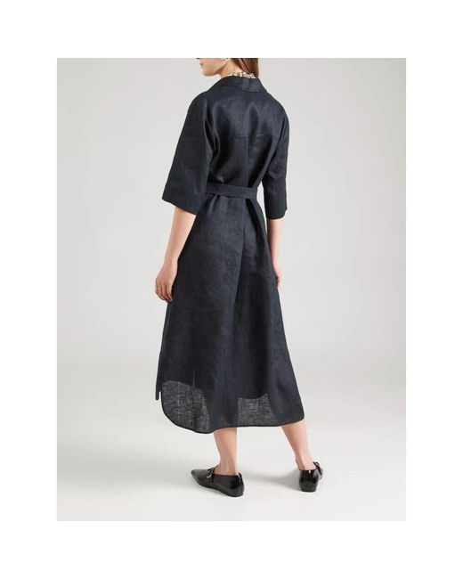 Max Mara Black Schwarzes Leinenhemdkleid Mit Taillenbindung