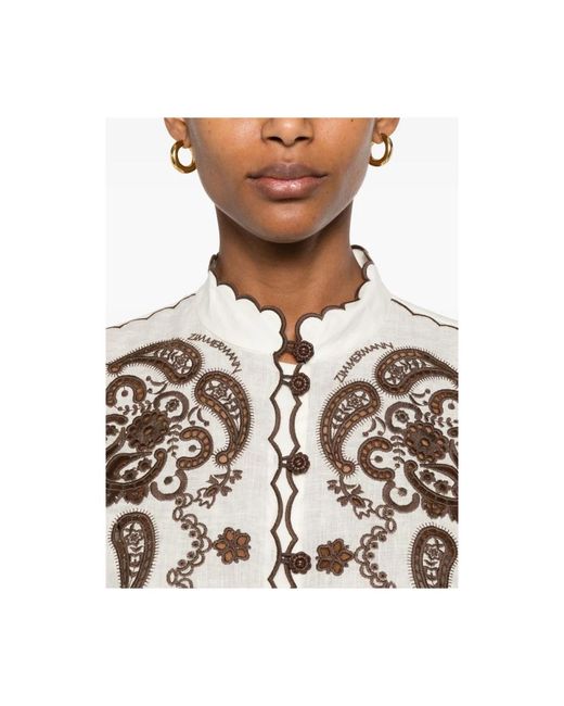 Zimmermann Overhemden ,Wit ,Geborduurde Mock Neck Shirt in het White
