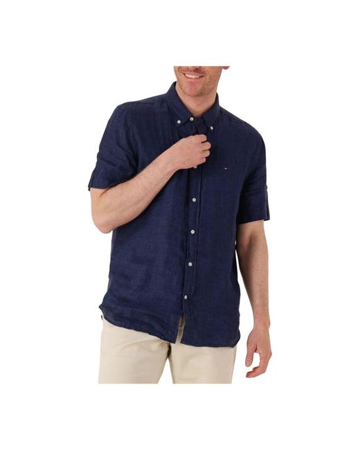 Tommy Hilfiger Casual Pigmentgefärbtes Leinenhemd in Blue für Herren
