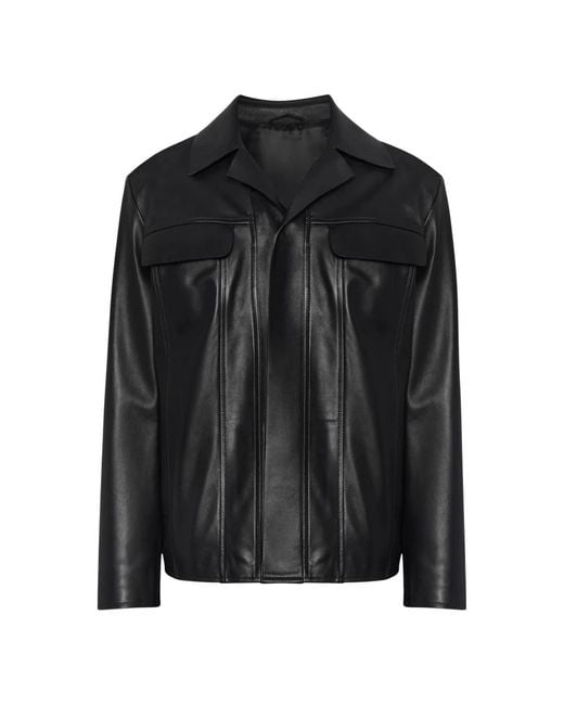 Lardini Black Leather Jackets for men