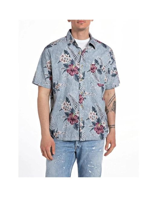 Replay Blue Short Sleeve Shirts for men