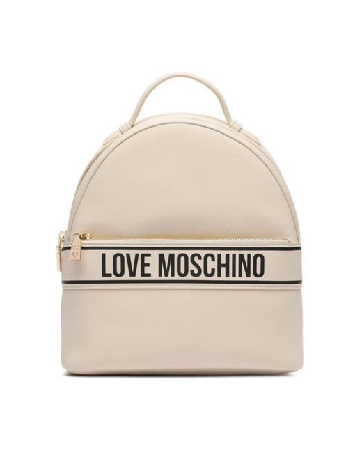 Love Moschino Natural Logo lettering ivory pu rucksack
