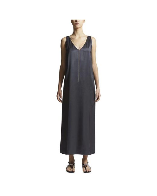 Peserico Black Viskosesatin-Midikleid Mit Juwel