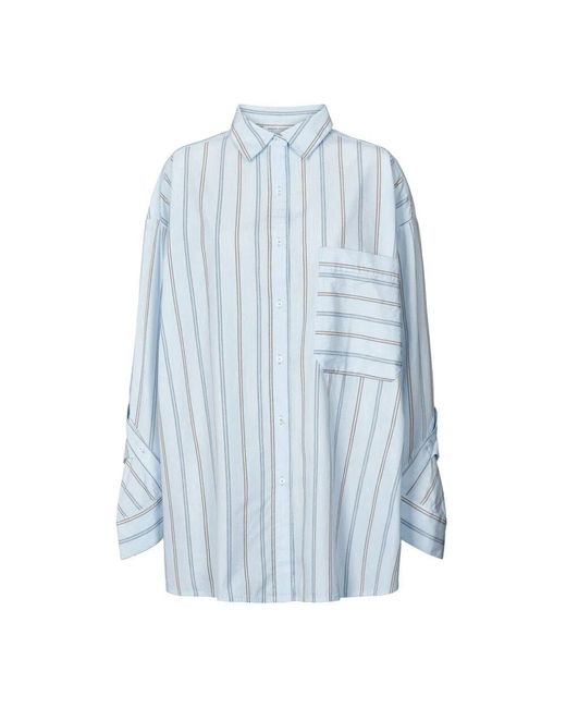 Rabens Saloner Blue Blau Gestreiftes Oversized Hemd Bobbies Modell