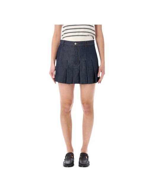 A.P.C. Rokken ,Blauw ,Katoen Mini-Jupe Plissée in het Blue