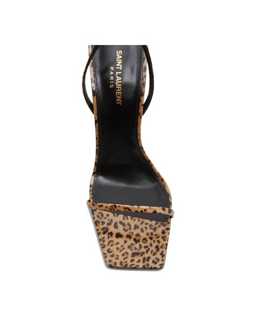 Saint Laurent Metallic Leoparden sandalen mit knöchelschnalle