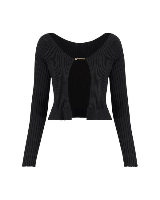 Jacquemus Truien & Vesten ,Zwart ,Polyester Pralu Ribgebreide Top in het Black