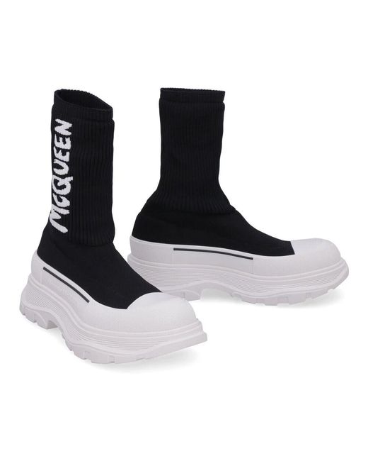 Alexander McQueen Black Strickstiefel mit dicker sohle