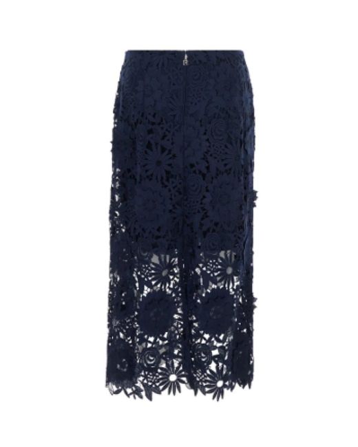 ROTATE BIRGER CHRISTENSEN Blue Blaue Spitzen-Midi-Rock Mit Meerjungfrauensaum