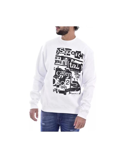 DSquared² Hoodies & Sweatvesten ,Wit ,Katoen Witte Sweatshirt Met Bedrukt Logo in het White voor heren