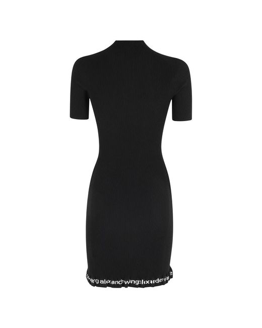 Alexander Wang Kleedjes ,Zwart ,Leer Ribbed Ss Dress W Logo in het Black