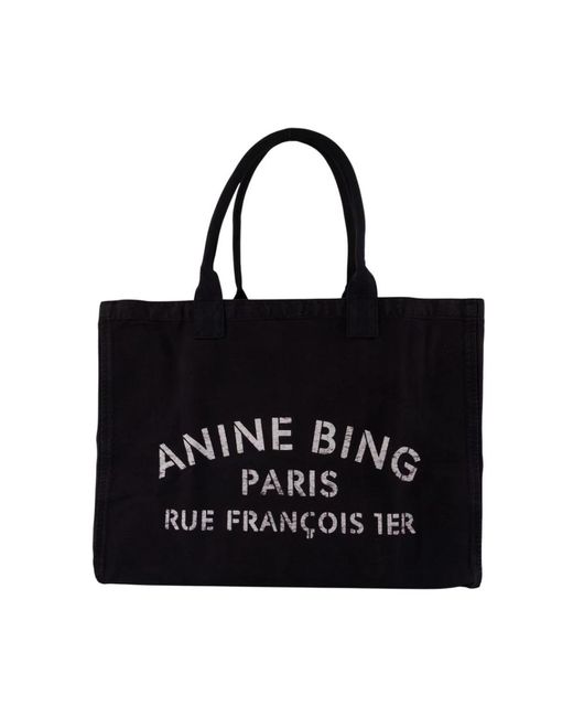 Anine Bing Black Schwarze Baumwoll Shopper Tasche