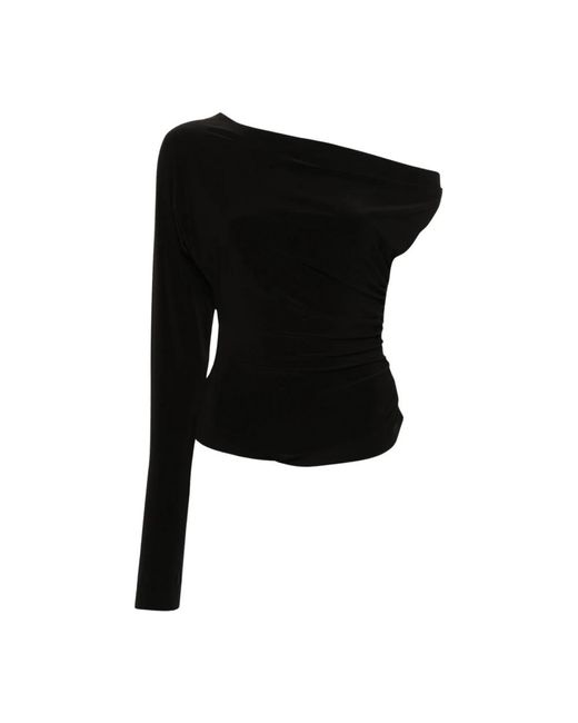 Norma Kamali Black Schwarzer cold-shoulder pullover mit asymmetrischem saum