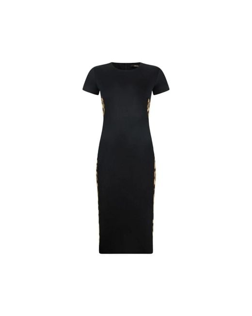 Roberto Cavalli Black Midi-Kleid Mit Leopardenmuster-Einsätzen