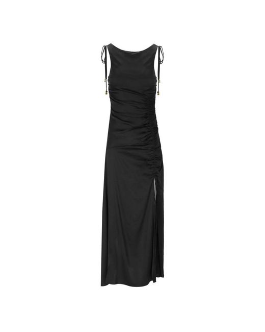 Ganni Satin E Lange Jurk in het Black