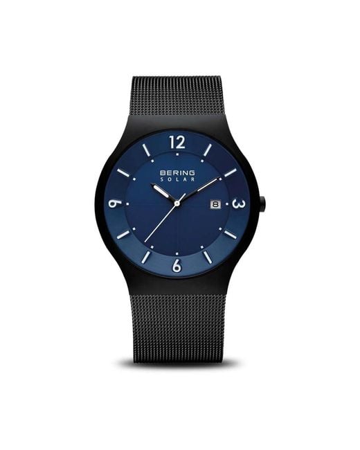 Bering Accessoires ,Zwart Zonnehorloge 40 Mm Saffierglas 5 Atm Zonne-Armband Milanese 14440-227 in het Blue voor heren