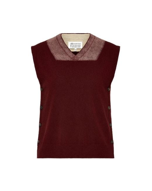 Maison Margiela Red V-Neck Knitwear