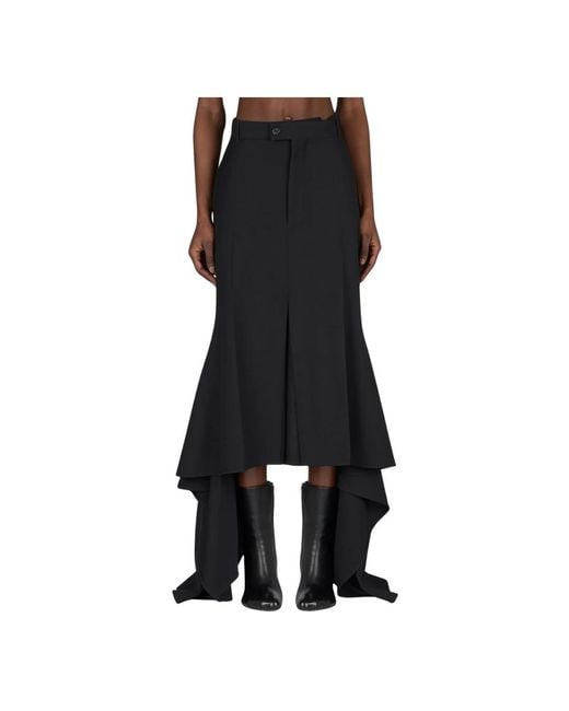 Balenciaga Wolblend Gedrapeerde Midi Rok in het Black