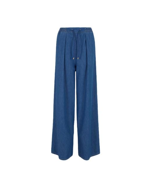 Pantalón chambray cordón pierna ancha Emporio Armani de color Blue