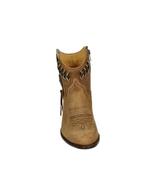 Sendra Schoenen ,Bruin ,Leer Western Dameslaars Cognac Nubuck Laars in het Brown