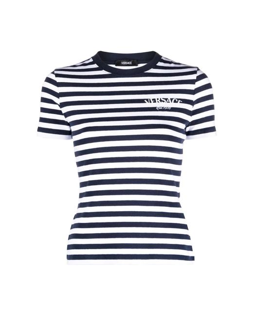 Camiseta de rayas náuticas logo Versace de color Blue