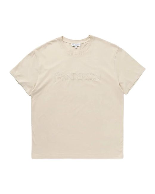 T-shirt in cotone con logo ricamato di J.W. Anderson in Natural da Uomo