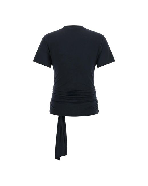 7 For All Mankind Black Fitted Twist Draped T-Shirt