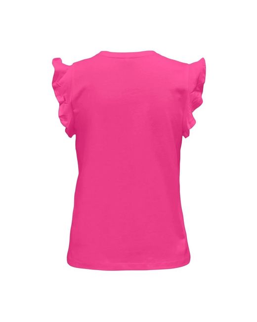 ONLY Pink Frill v-neck kurzarm t-shirt