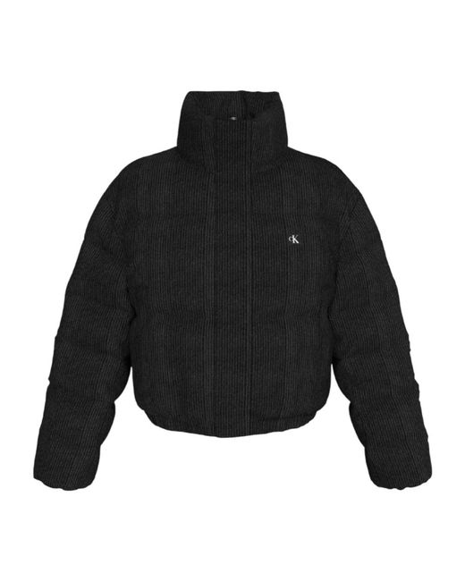 Calvin Klein Black Schwarze turtleneck zip-up jacke mit taschen