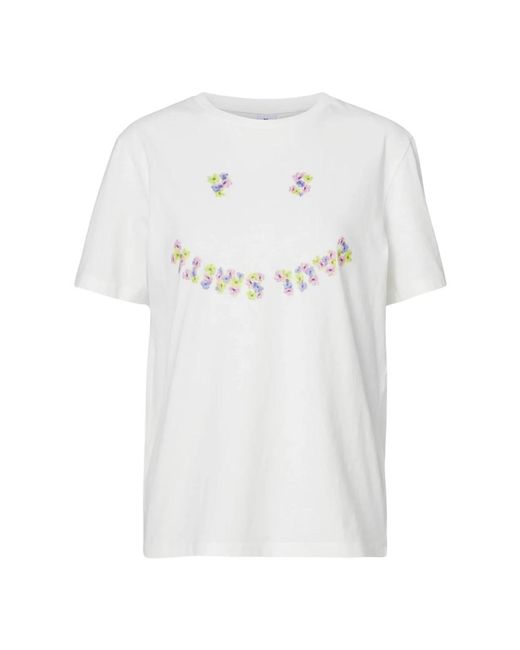 PS by Paul Smith White Blumige rundhals t-shirt kollektion