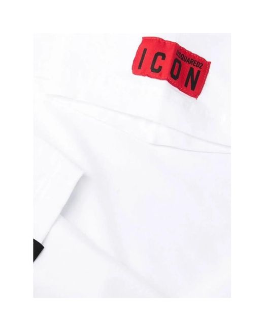 DSquared² Rundhalsausschnitt stretch-baumwoll-t-shirt, schmale passform. rotes patch mit schriftzug icon auf dem ärmel. in White für Herren