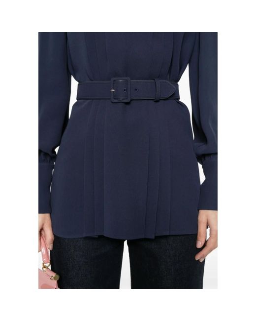 Valentino Overhemden ,Blauw ,Leer Blauwe Blouse Met Riem En Plooien in het Blue