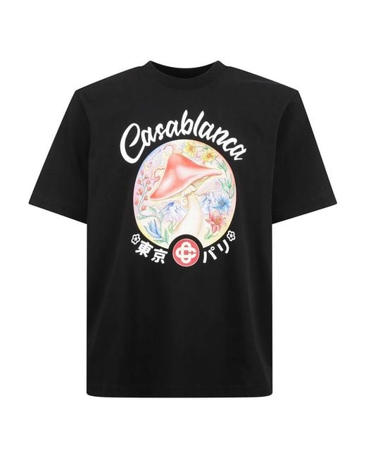 Casablanca Baumwoll-Crewneck T-Shirt Mit Druck in Black für Herren