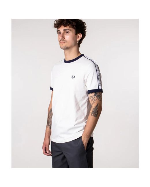 Fred Perry Tops ,Wit ,Katoen 90S Inspired Ringer T-Shirt Met Laurel Crown Tape in het White voor heren
