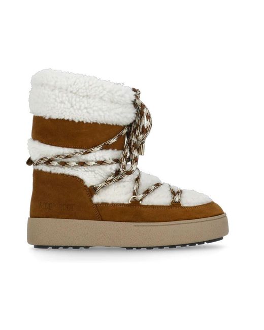Moon Boot Natural Braune schnürstiefel mit eco-fell