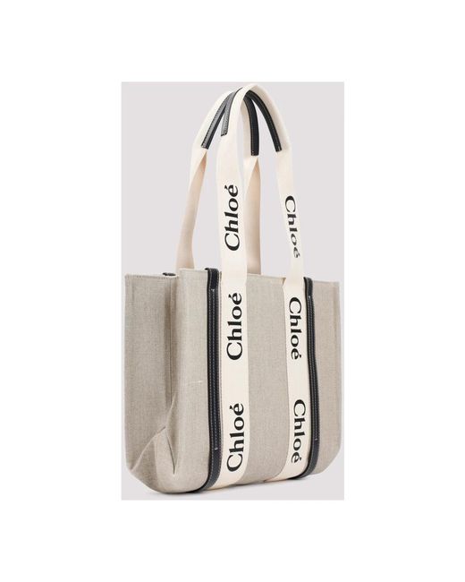 Chloé White Canvas leder handtasche beige blau,tote bags