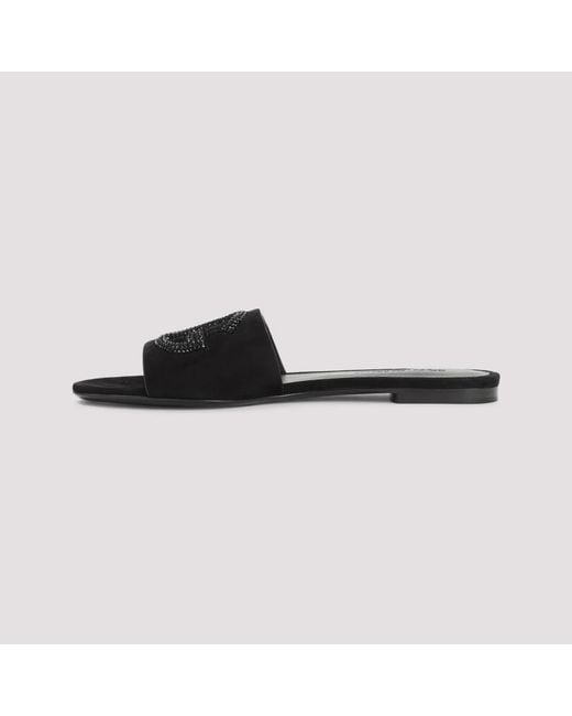Dolce & Gabbana Black Embellished Logo Sandals