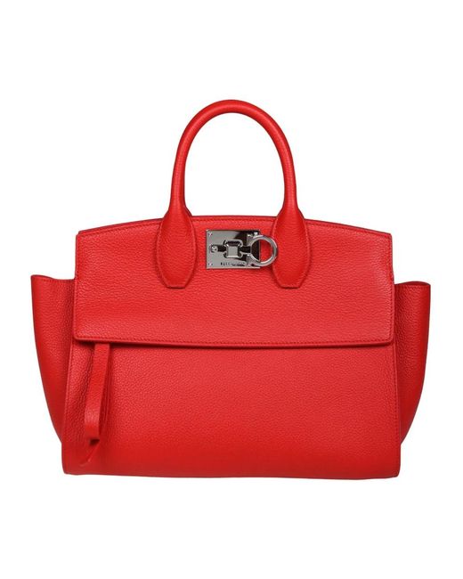Ferragamo Red Weiche lederhandtasche mit reißverschlusstasche